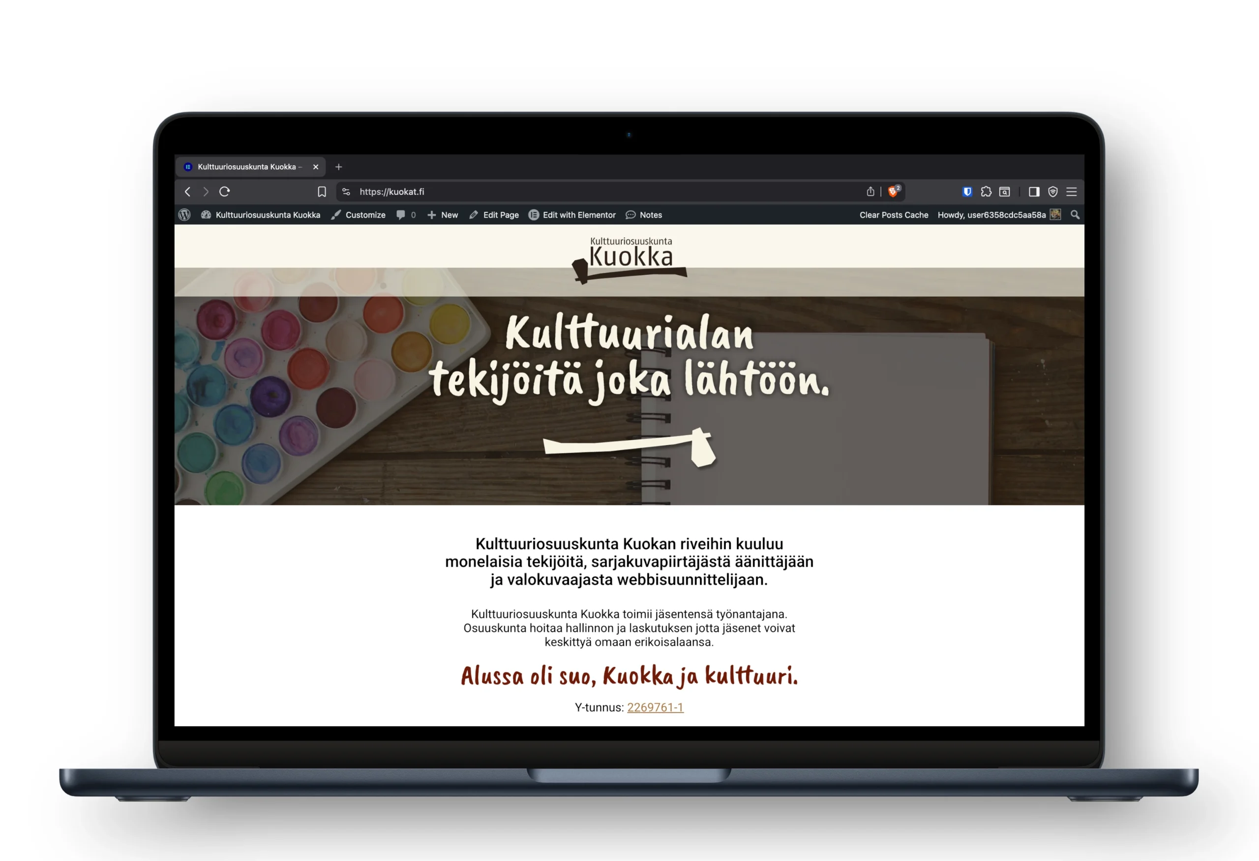 kulttuuriosuuskunta kuokan etusivu läppärin ruudulla